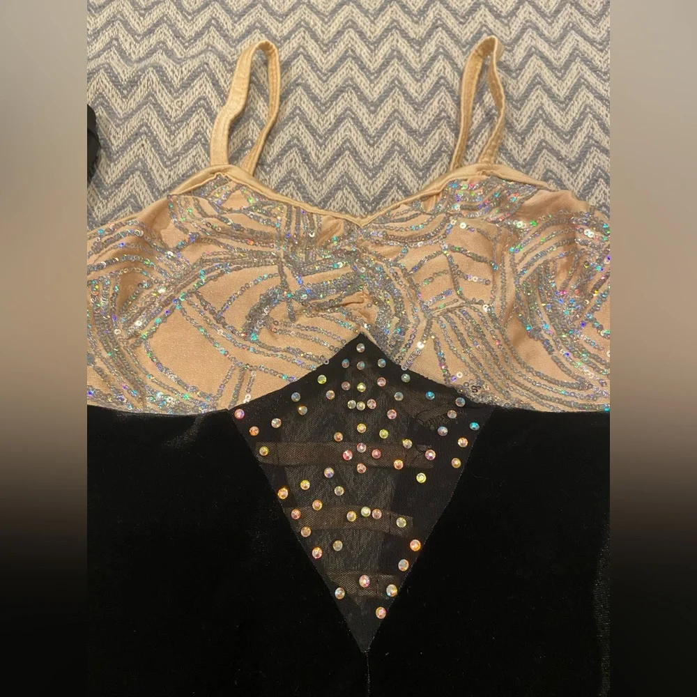 Glamour Gold and Black Sequined Dance Leotard